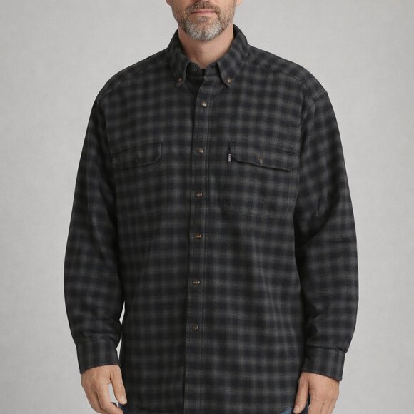 Other - Woolrich Men’s XL Plaid Heavy Cotton Twill Shirt Dark Grey Black Button Down